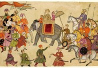 Monté Shah Jahan sur un éléphant avec sa suite